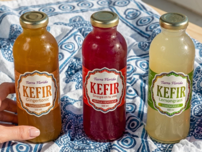 Pack degustación de botellas de kéfir artesanal Tierra Florida junto a tinturas madres, ideal para el bienestar natural.